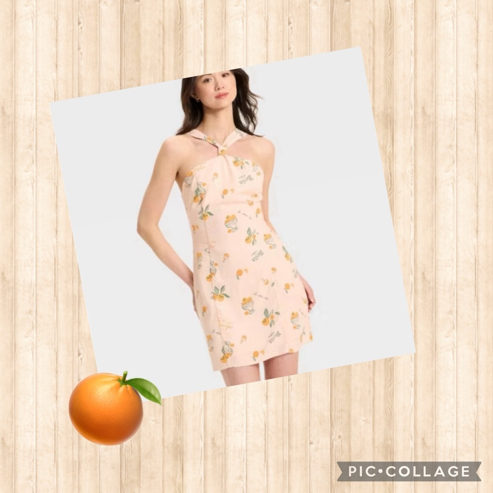 Y-neck Orange Print Linen Mini A-line  Dress by wild fable